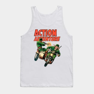 Retro Sidecar Motorcycle Soldiers Military Army Action 1955 Adventure Vintage Comic Book Cover Tank Top